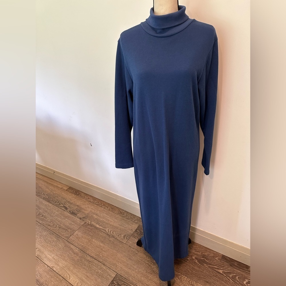 Weekender  Blue Maxi Ribbed Sweater Dress Turtleneck Size Large